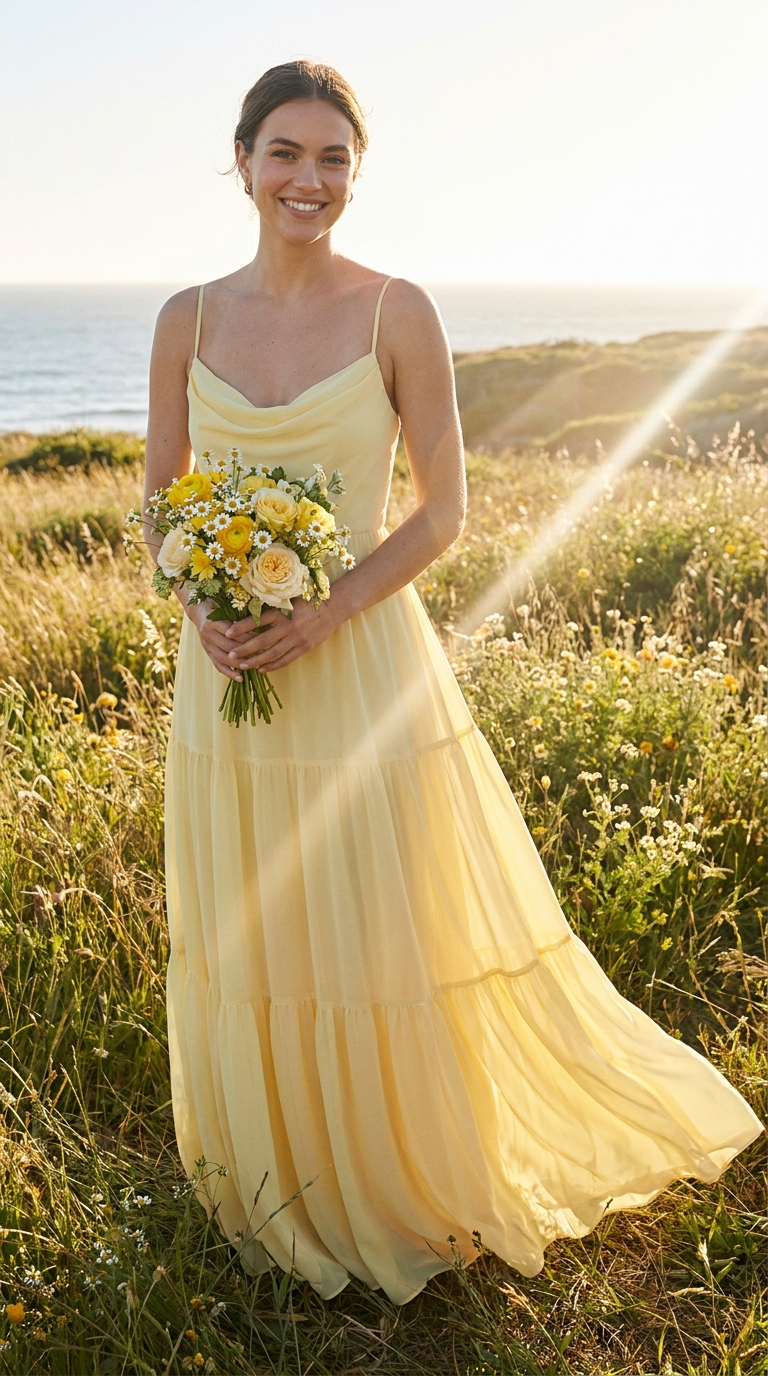 Amarelo Manteiga em Chiffon — Detalhes do Busto