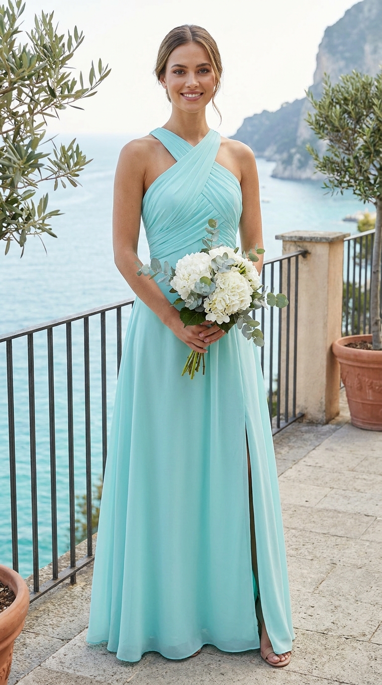 Azul Tiffany em Georgette — Movimento Costeiro