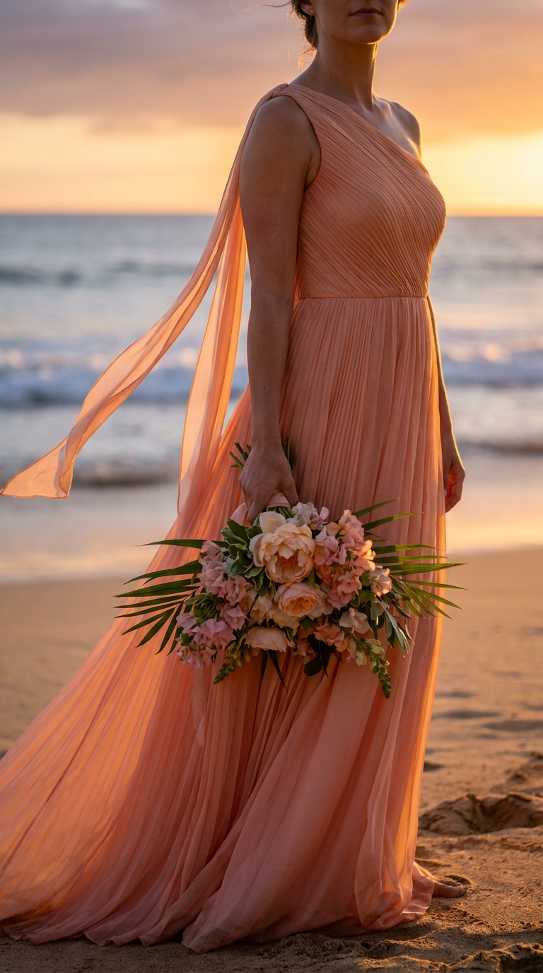 Coral Sunset em Musseline — Detalhes do Drapeado