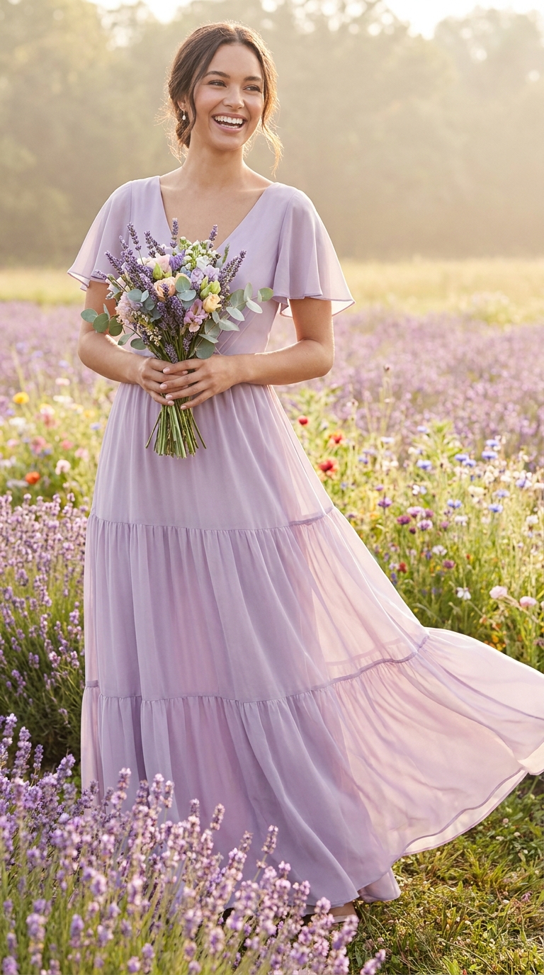 Lavanda Provence — Detalhes do Decote & Flores