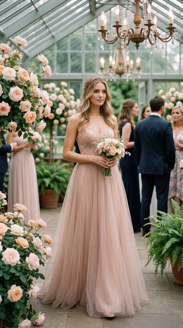 Rosé Blush em Tule — Ângulo Três Quartos