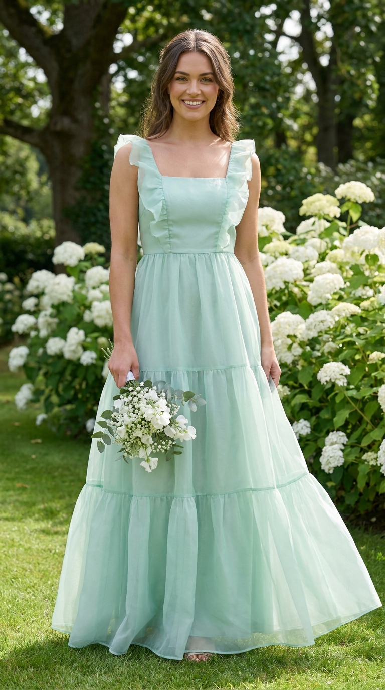 Verde Menta em Organza — Vista Frontal