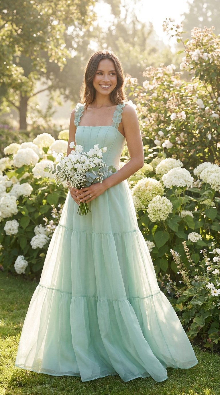 Verde Menta em Organza — Ângulo Três Quartos